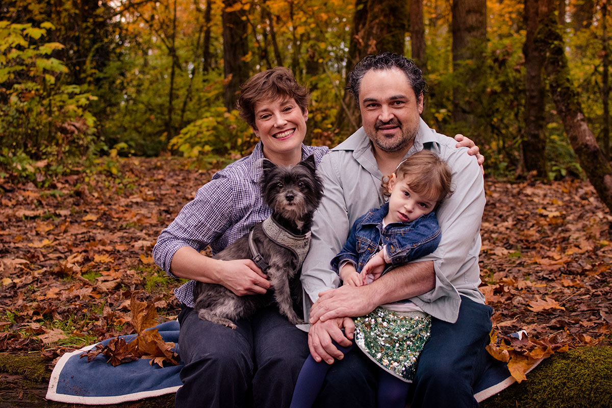 Family photography with fall leaves and family dog Family photography with fall leaves and family dog